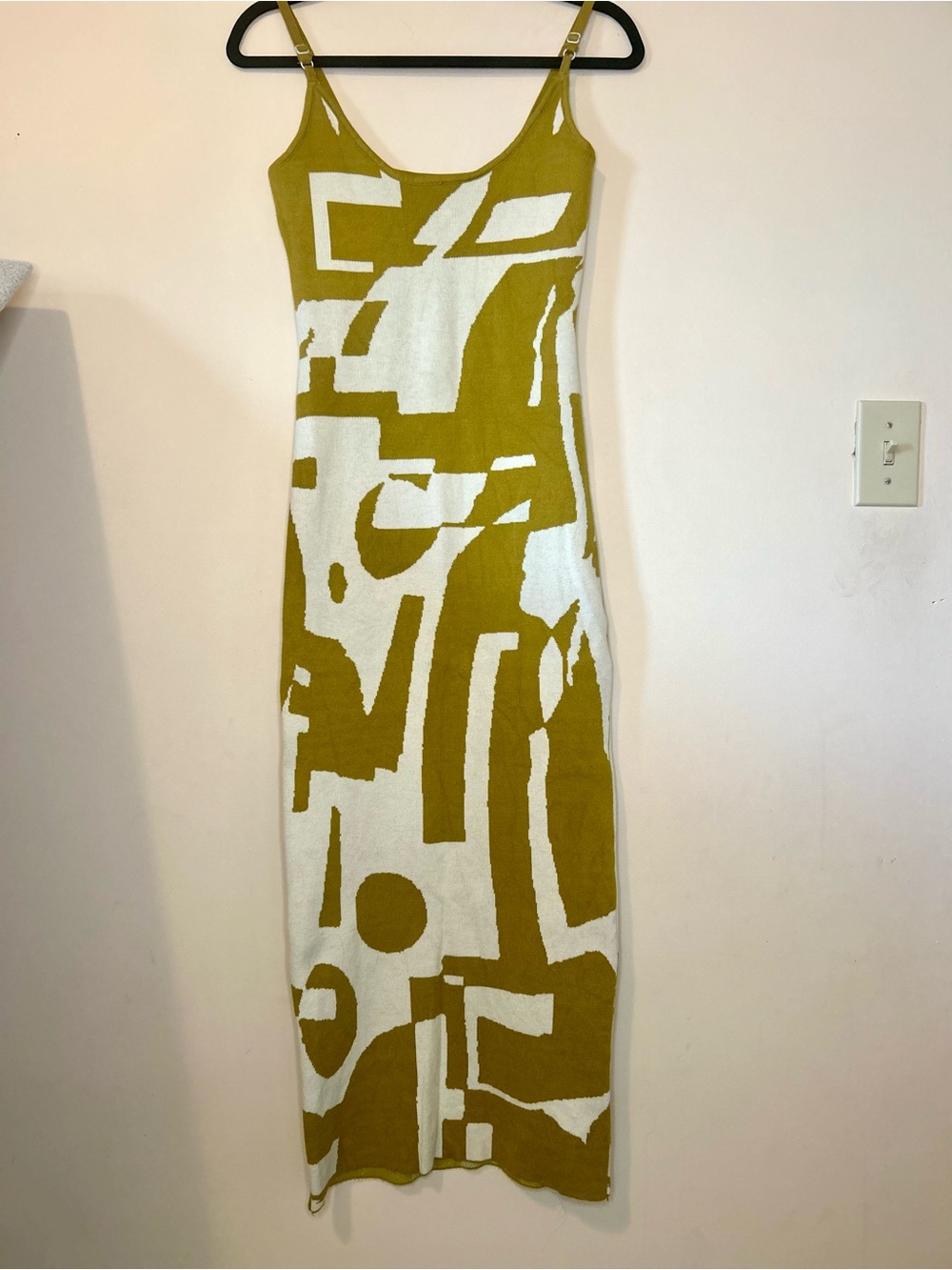 Abstract Geometric Knit Maxi Dress Olive Green Off White Bodycon Slip Dress
